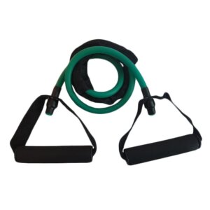 <p>- długość gumy: ok. 120 cm<br />- średnica gumy: 1 cm<br />- długość uchwytu: 12 cm<br />- materiał: guma TPR, uchwyty PE pokryte pianką<br />- kolor: zielona guma, czarne uchwyty</p> Ekspander gumowy Tubing Crossfit Get Spart - Get Spart